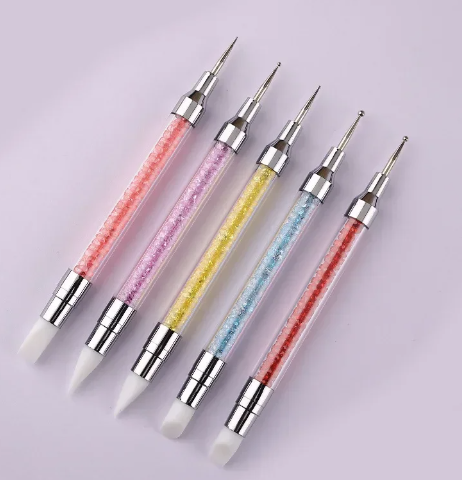 New Double Way Rhinestone Nail Art Brush Pen Silicone