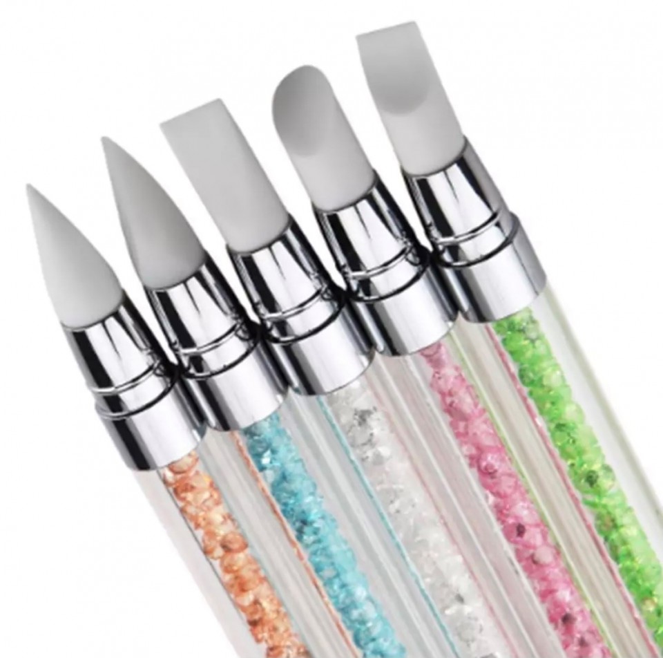 1pc 2 Way Rhinestone Crystal Nail Art Brush Pen Silicone Head Carving Emboss Shaping Hollow Sculptur